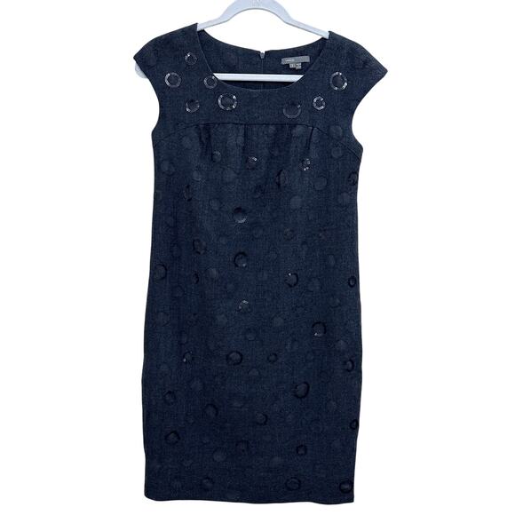 Vince Womens Midi Shift Dress size 2 100% Wool Sequin Details Sleeveless Gray - Picture 1 of 8